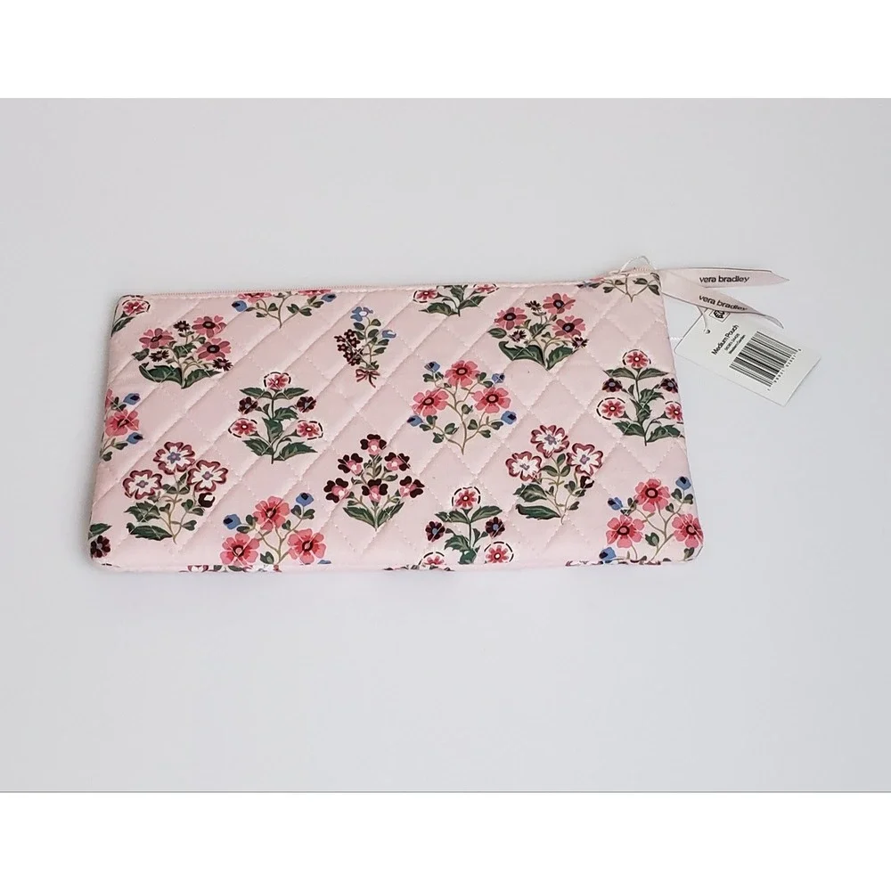 Vera Bradley Western Garden Quilted Medium Pouch Pink Floral Makeup Bag Travel